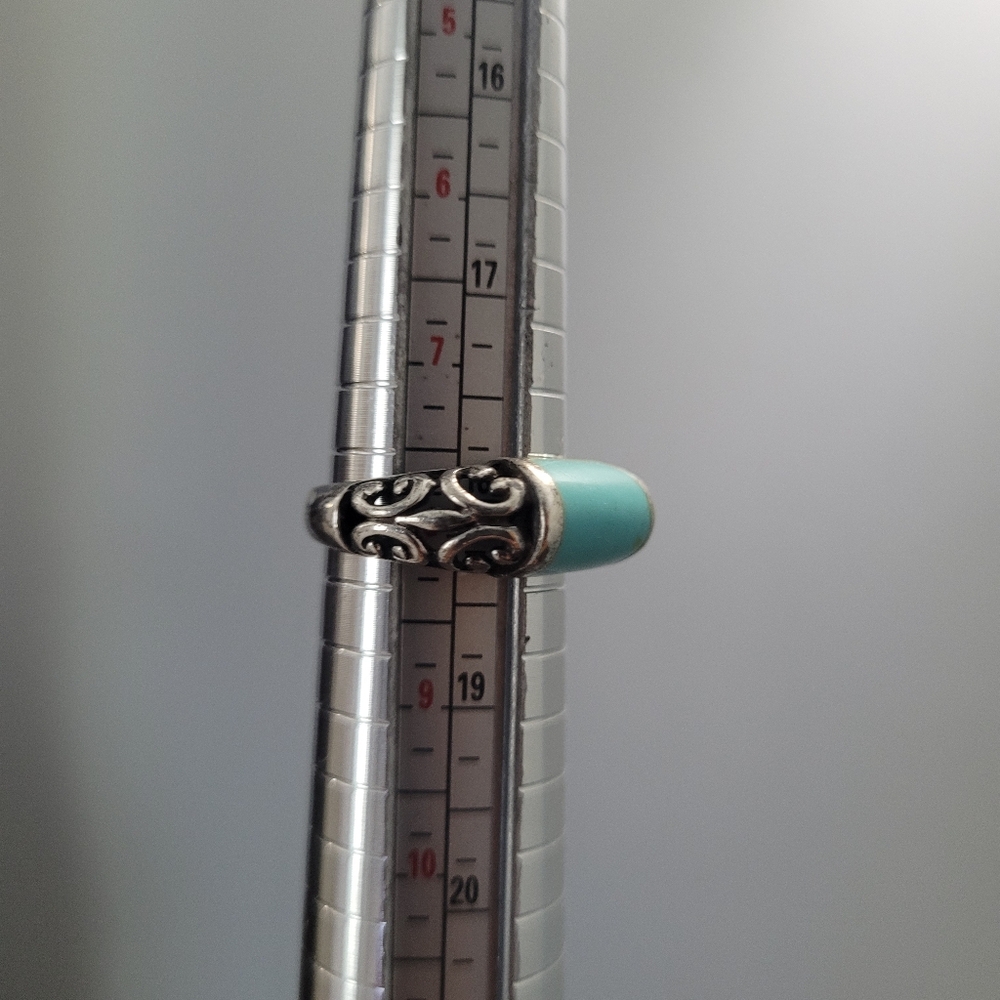 Sterling Silver 925 Scrolled Filligree Boho Ring with Turquoise Colored Inset - Picture 15 of 15